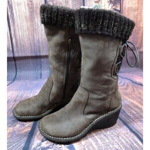 UGG Skylair 1936 Brown Leather Knit Cuff Tall Boots Wedge Womens 7 / 38 (r8e)